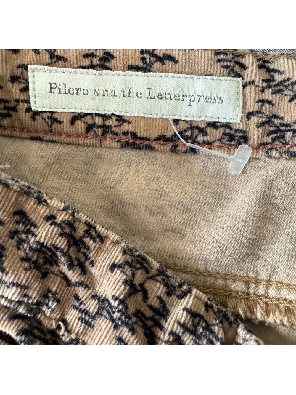 Anthropologie Pilcro Letterpress Serif Corduroy Pants 27 Low Rise Tan Tree Print - Picture 6 of 10